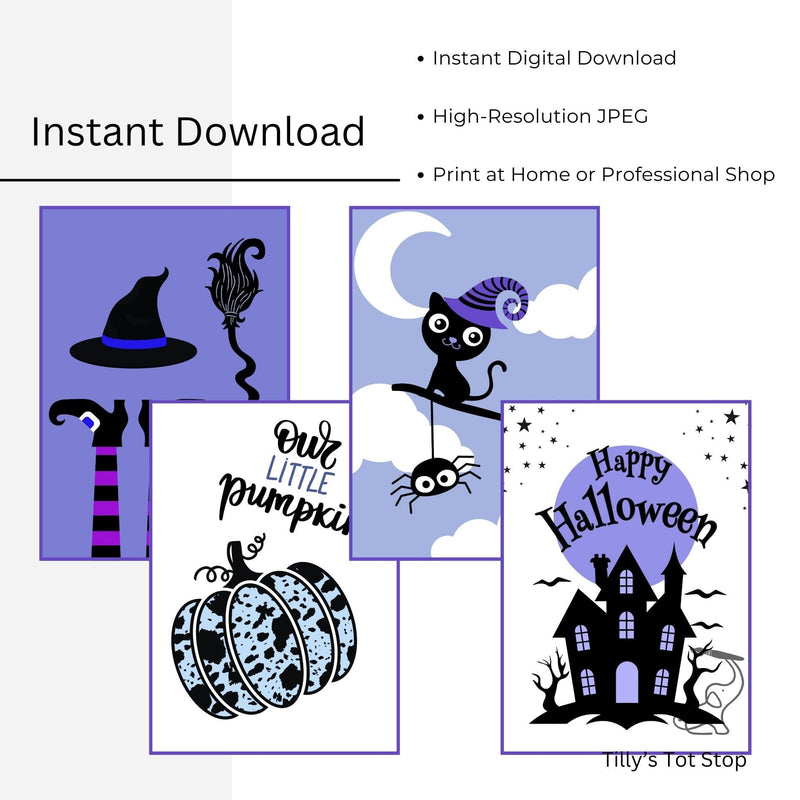 Printable Halloween Children's Decor - Set of 8 Prints in Blue