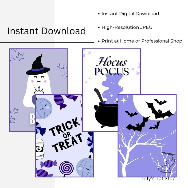 Printable Halloween Children's Decor - Set of 8 Prints in Blue