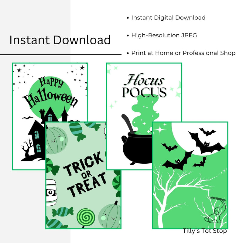 Printable Halloween Children's Decor - Set of 8 Prints in Green