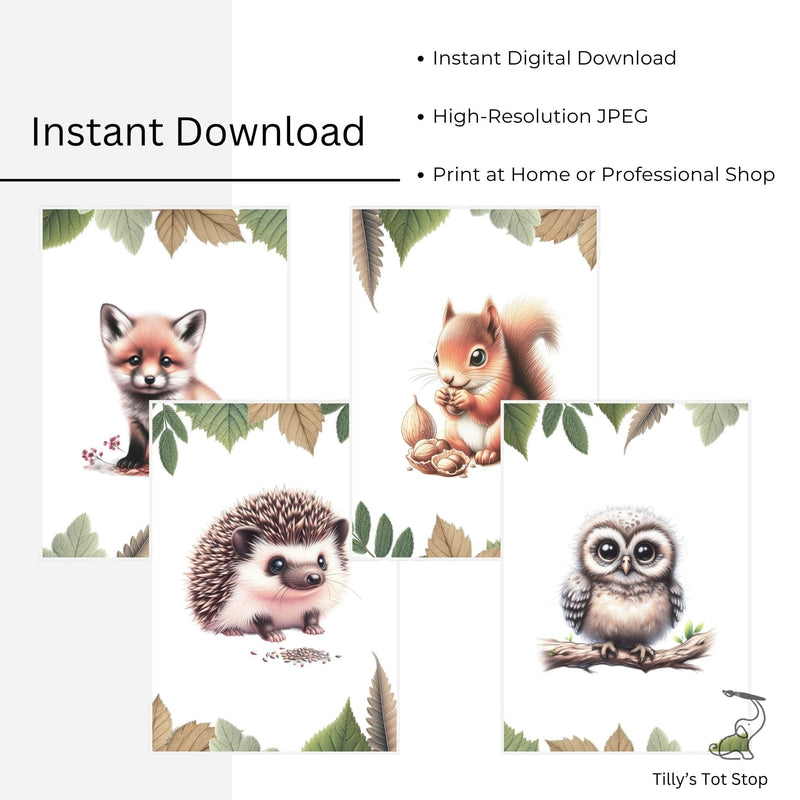 Printable Woodland Creatures Nursery Wall Art - Instant Download
