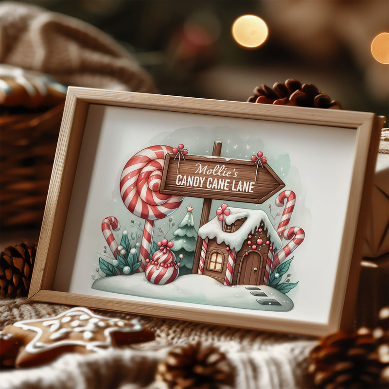 Candyland cottage, candycane forest and large sign personalised with your childs name