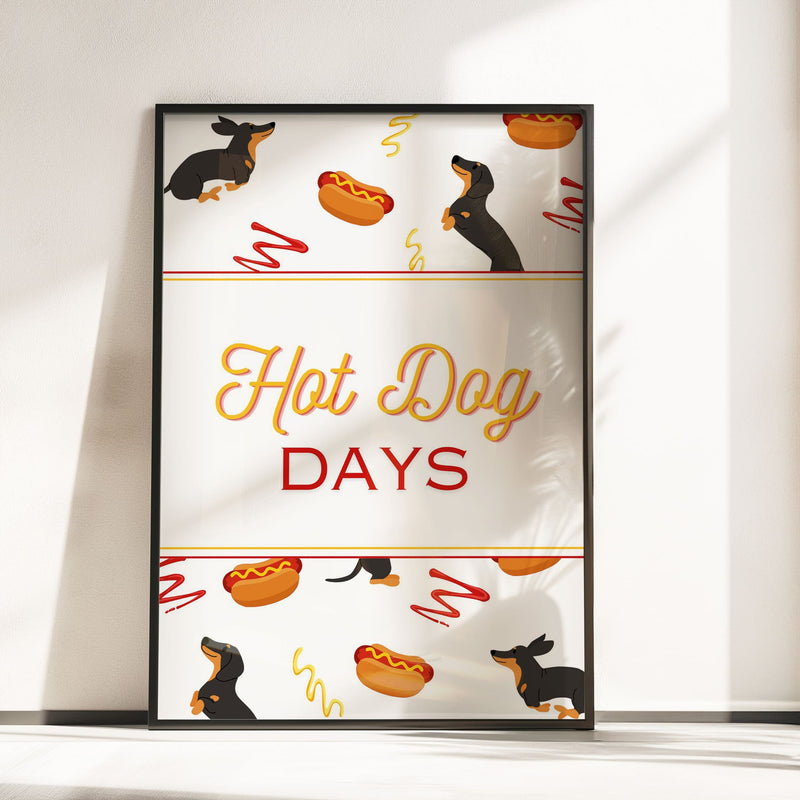 Retro Dachshund Nursery Wall Art | Set of 3 Personalised “Hot Dog Days” Prints