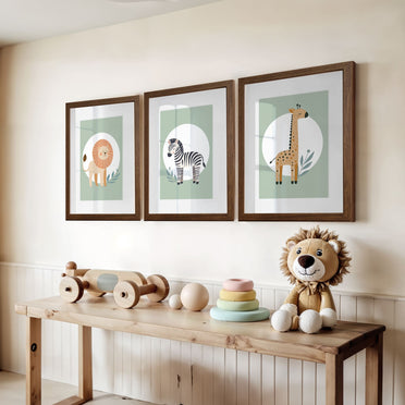 Minimalist Green Safari Set of 3 | Children's Wall Art