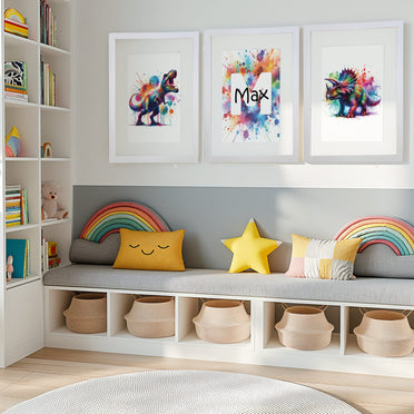 Bold & Vibrant Dinosaur Set | Set of 3 Personalised Nursery Art