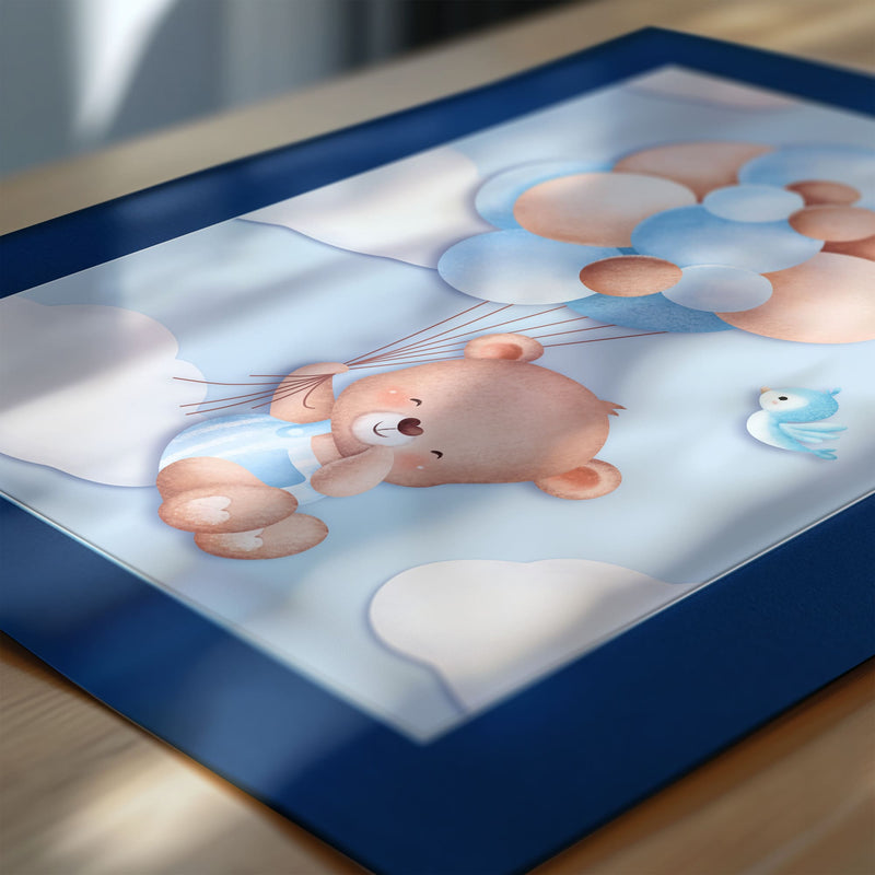 Watercolour Teddy in Blue | Set of 3 Personalised Nursery Wall Art
