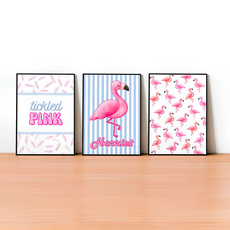 Retro Flamingo Children's Bedroom Décor | Set of 3 Nursery Wall Art