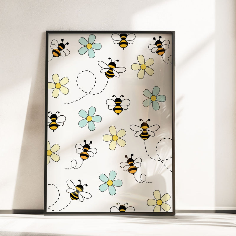 Retro Bumble Bee Nursery Wall Art | Set of 3 Personalised Name Prints