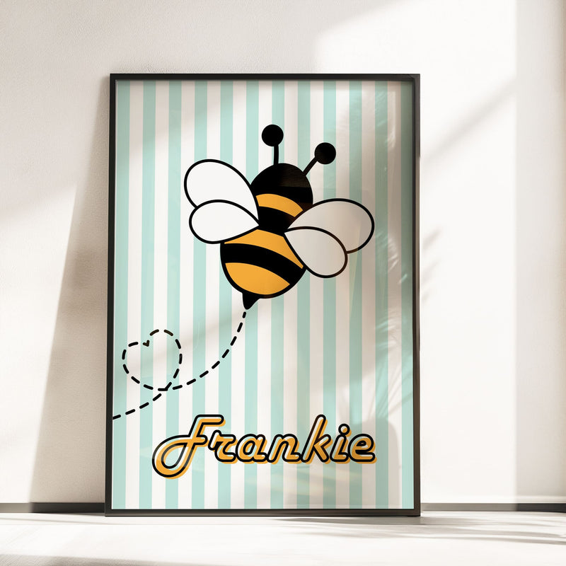 Retro Bumble Bee Nursery Wall Art | Set of 3 Personalised Name Prints