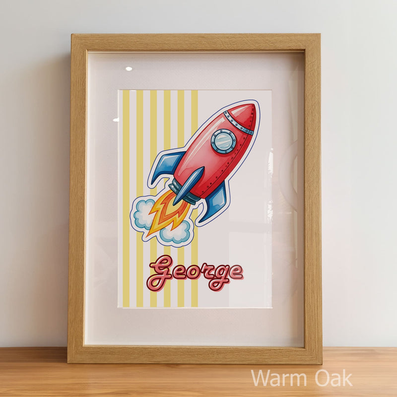 Retro Rocket Ship Nursery Wall Art | Set of 3 Personalised Space Prints