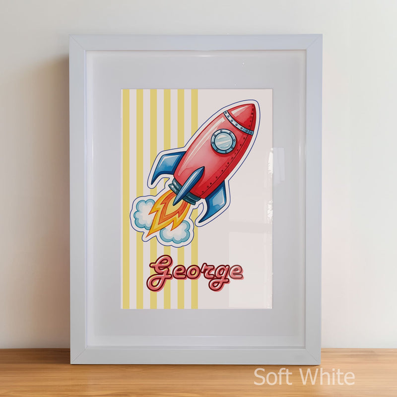 Retro Rocket Ship Nursery Wall Art | Set of 3 Personalised Space Prints