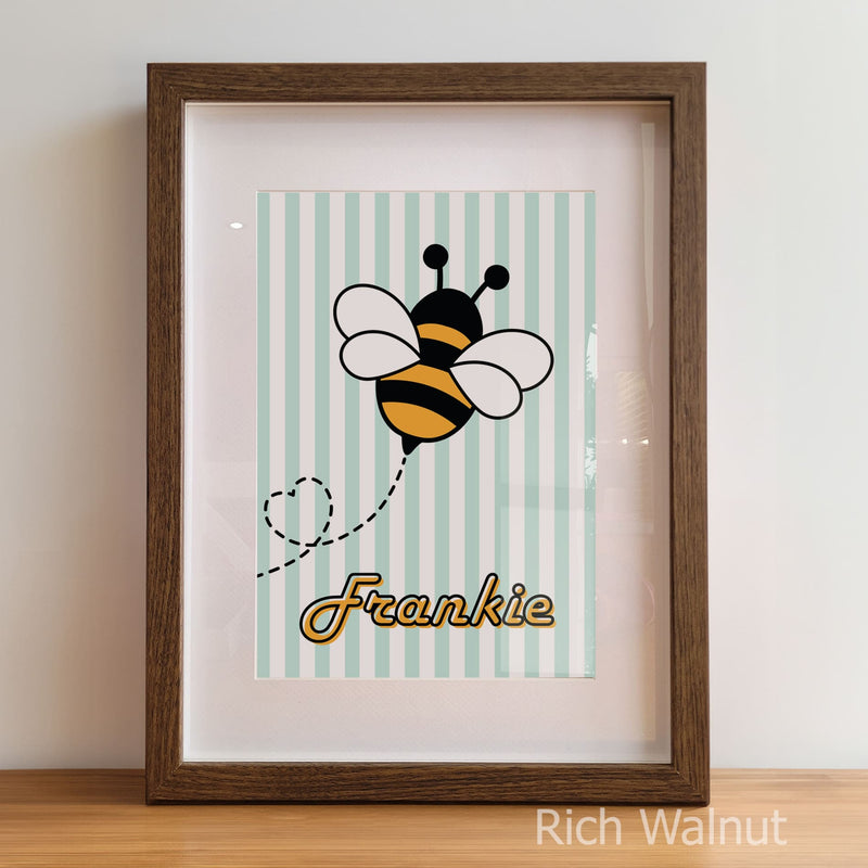 Retro Bumble Bee Nursery Wall Art | Set of 3 Personalised Name Prints