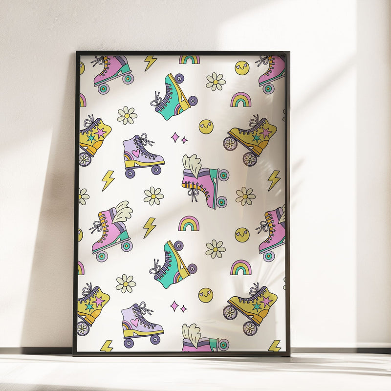 Retro Roller Skate Nursery Wall Art | Set of 3 Personalised Children’s Bedroom Prints