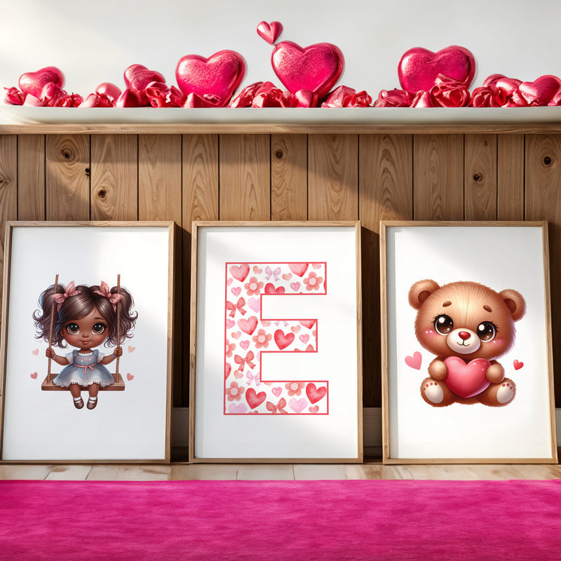 Halloween Nursery Prints Set of 3 | Witch, Cat & Pumpkin Initial | Seasonal Kids Wall Art Prints