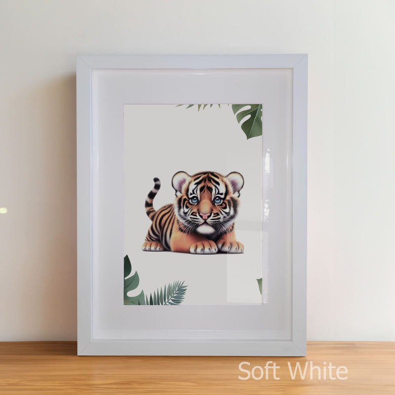 Personalised Childrens Nursery Art in a soft white matte frame witha acrylic pane