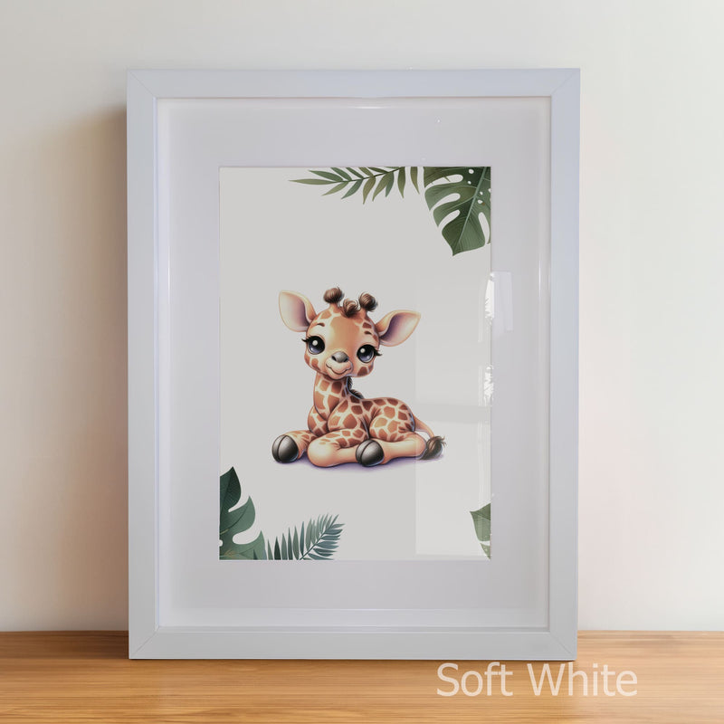 Personalised Childrens Nursery Art in a soft white matte frame witha acrylic pane