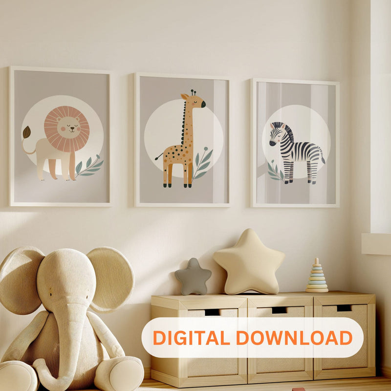 Printable Tan Minimalist Safari Nursery Wall Art - Instant Download