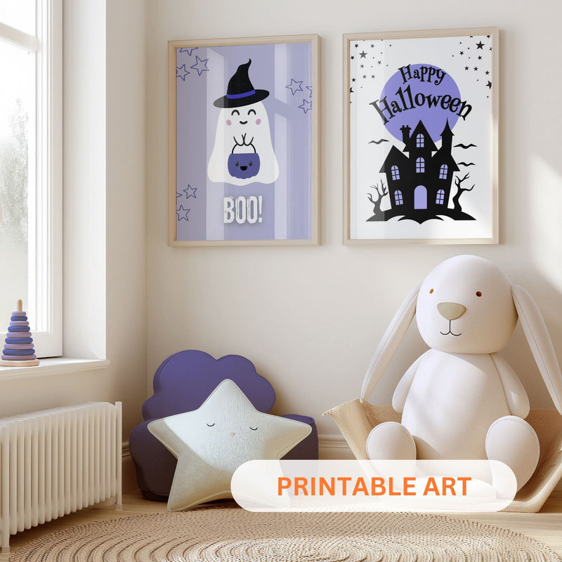 Printable Halloween Children's Decor - Set of 8 Prints in Blue