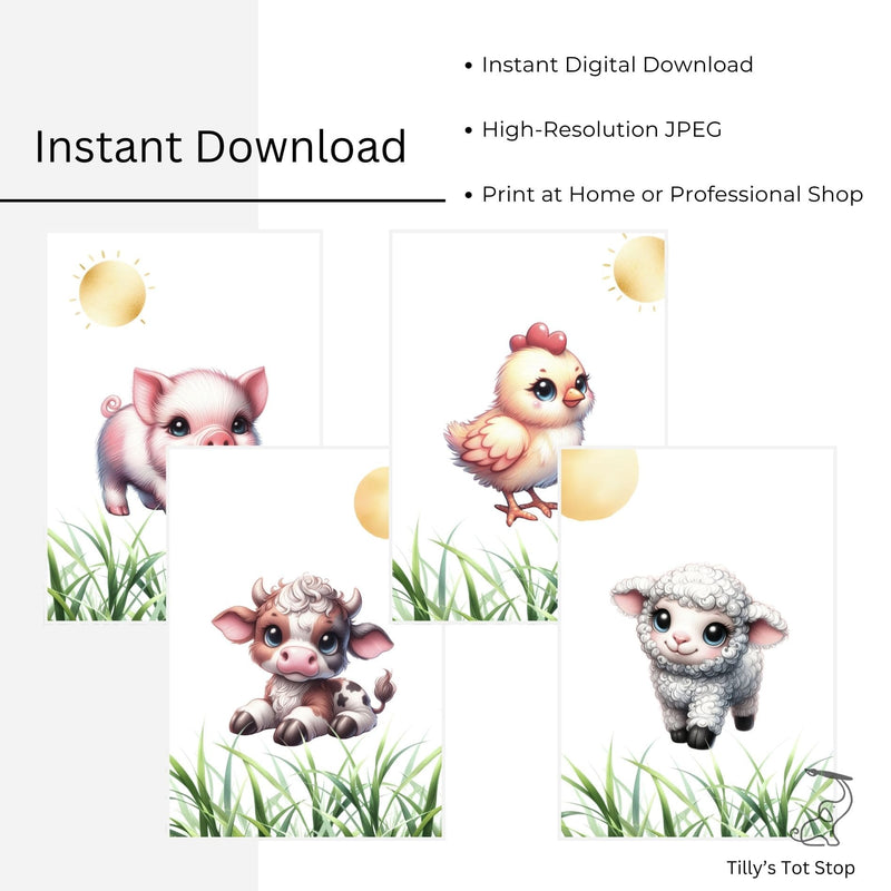 Printable Farm Animal Nursery Wall Art - Instant Download