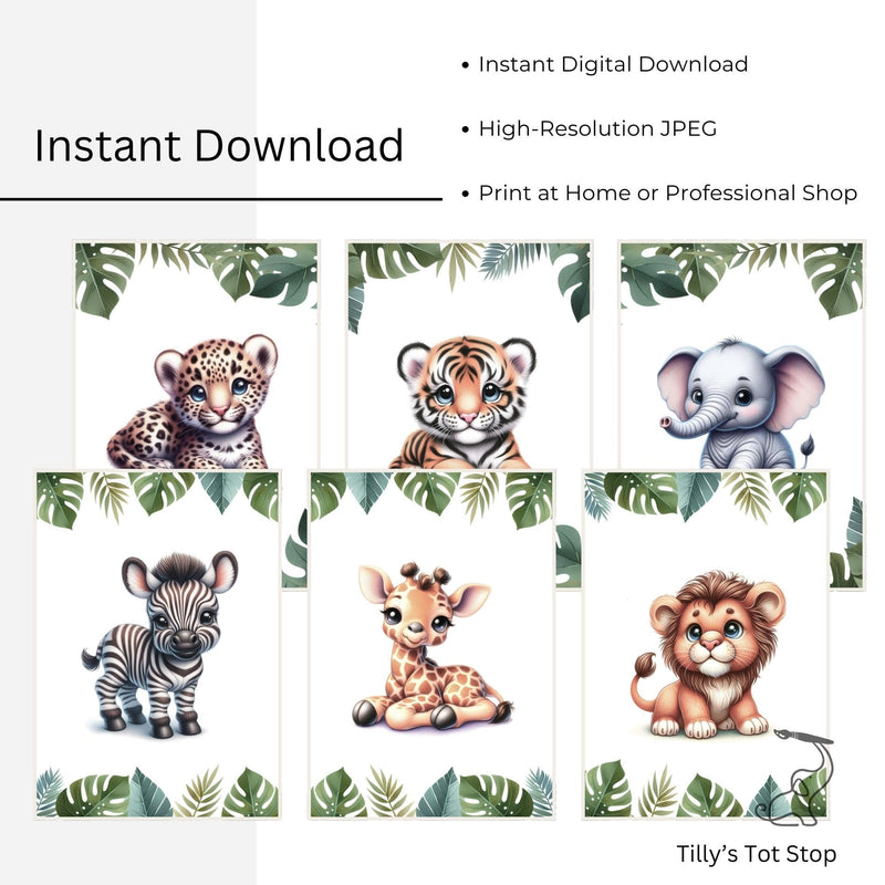 Printable Safari Nursery Wall Art - Set of 6 Instant Download