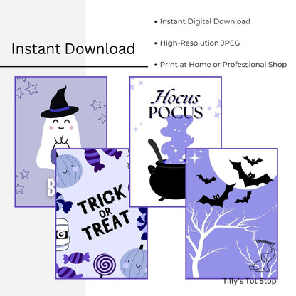Printable Halloween Children's Decor - Set of 8 Prints in Blue