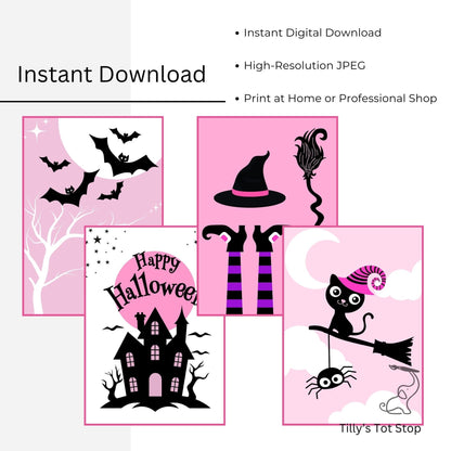 Printable Halloween Children's Decor - Set of 8 Prints in Pink