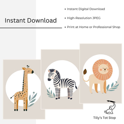 Printable Tan Minimalist Safari Nursery Wall Art - Instant Download