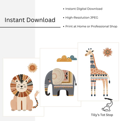 Printable Boho Safari Nursery Wall Art - Instant Download
