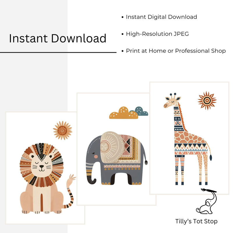 Printable Boho Safari Nursery Wall Art - Instant Download