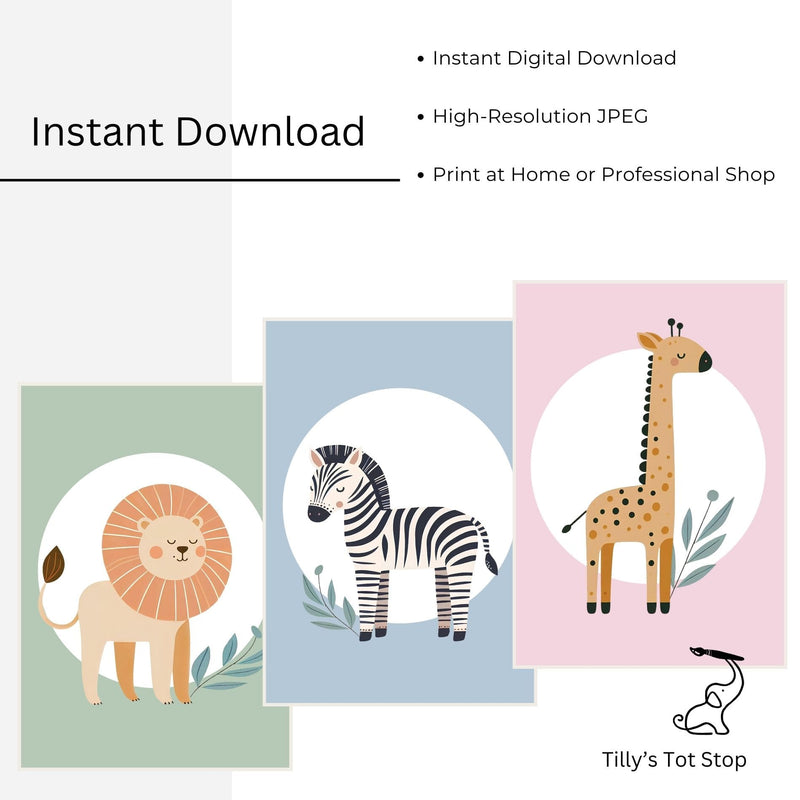 Printable Variety Minimalist Safari Nursery Wall Art - Instant Download