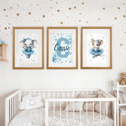 Blue Ballerina | Set of 3 Personalised Children's Prints