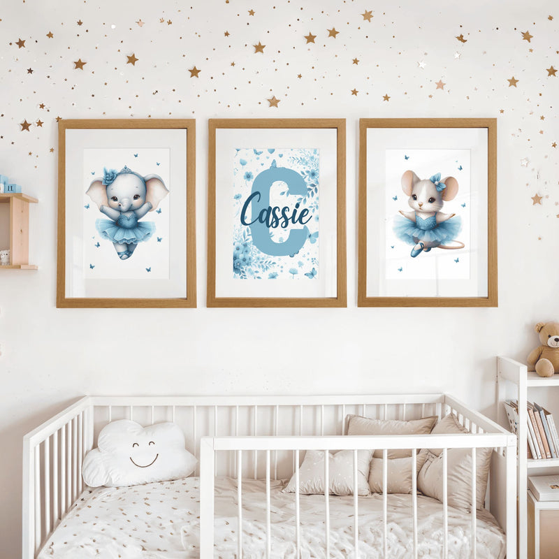 Blue Ballerina | Set of 3 Personalised Children's Prints