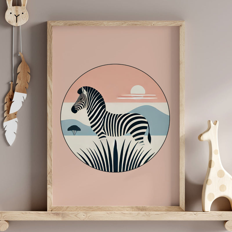 set of 3 features elegant safari animal silhouettes, framed by gentle pastels and subtle Art Deco-inspired shapes. The harmonious blend of warm hues, soft gradients, and delicate geometric details creates a serene yet stylish touch, perfect for
