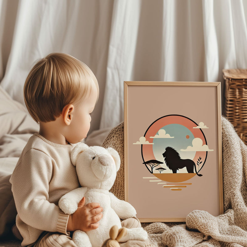 set of 3 features elegant safari animal silhouettes, framed by gentle pastels and subtle Art Deco-inspired shapes. The harmonious blend of warm hues, soft gradients, and delicate geometric details creates a serene yet stylish touch, perfect for