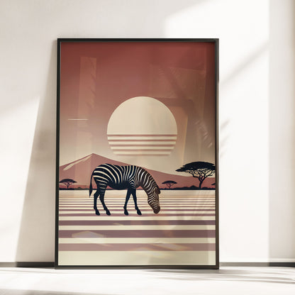 Set of 3 nursery wall prints - an elephant, zebra and giraffe silouettes against rich warm backgrounds - one orange, one ochre and one brown 