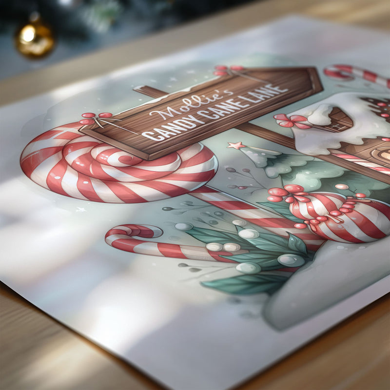 Candyland cottage, candycane forest and large sign personalised with your childs name