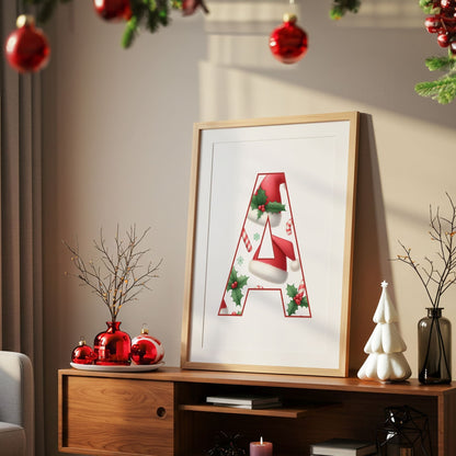 Set of 3 childrens christmas prints featuring a red haired girl elf, reindeer and christmas patterned initial letter