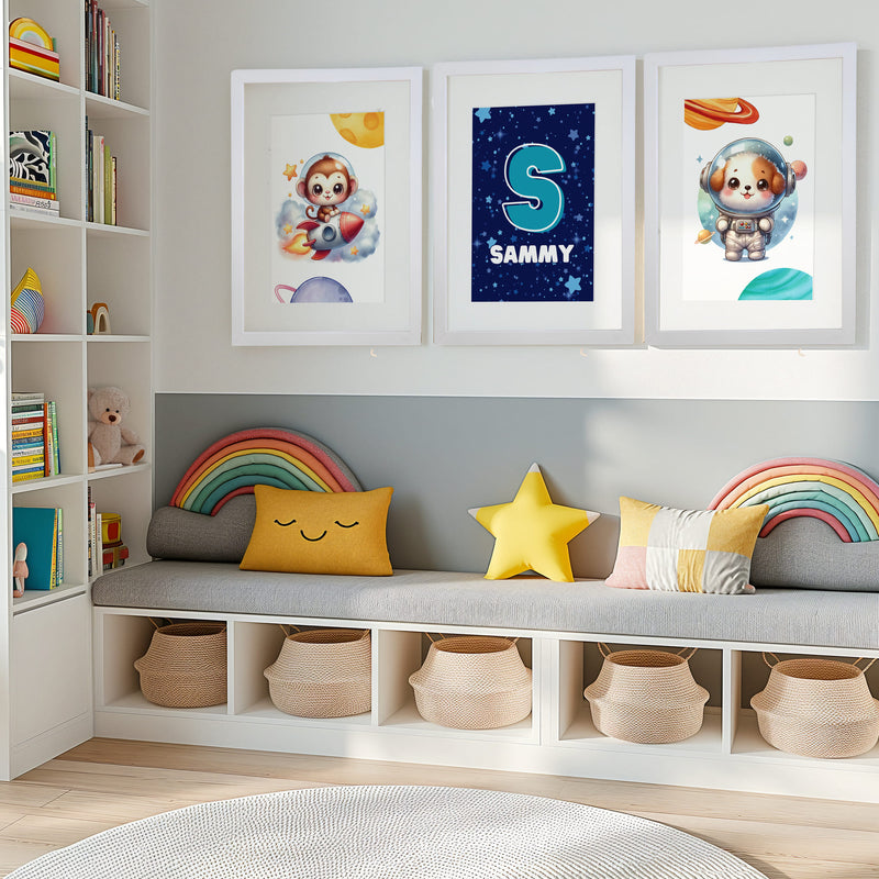 Fun Astronaut Print Set | Personalised Nursery Prints Set of 3