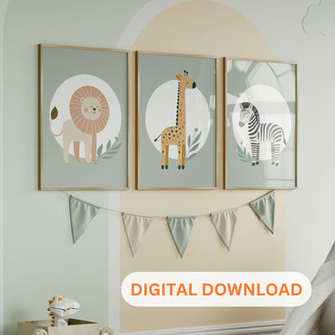 Printable Green Minimalist Safari Nursery Wall Art - Instant Download