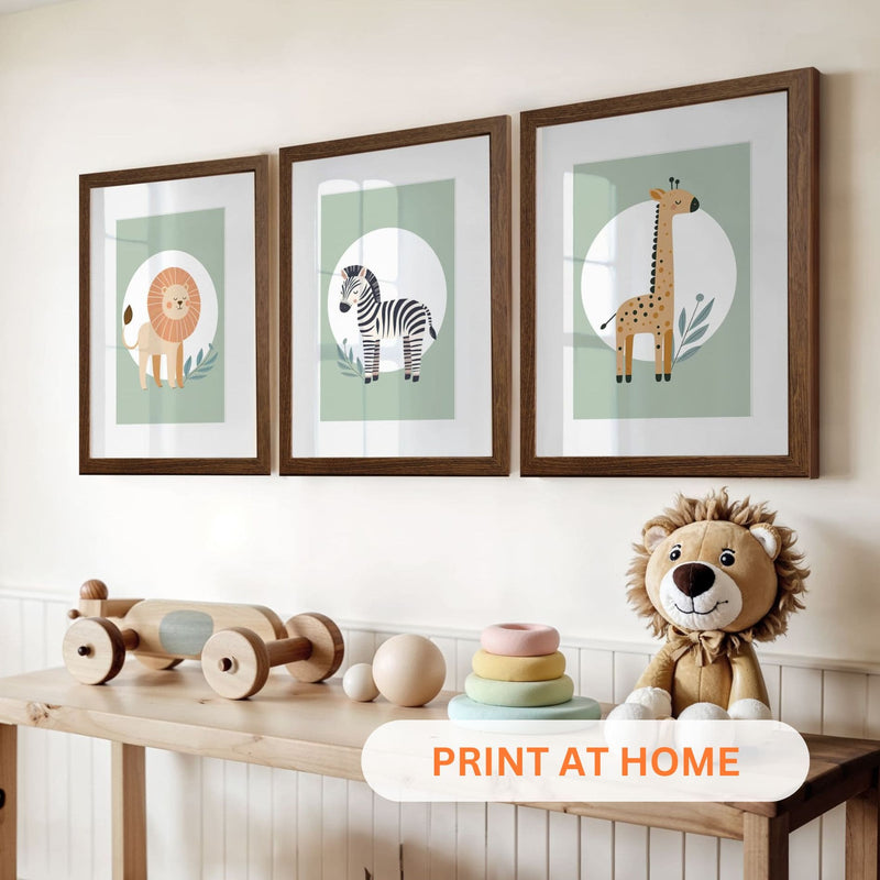 Printable Green Minimalist Safari Nursery Wall Art - Instant Download