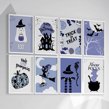 Childrens Halloween Print Set | Set of 8 in Blue