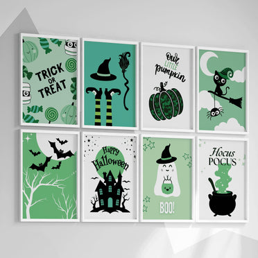 Childrens Halloween Print Set | Set of 8 in Green