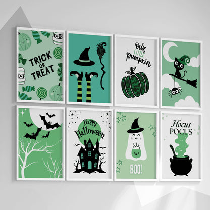 Childrens Halloween Print Set | Set of 8 in Green