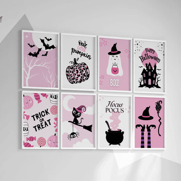 Childrens Halloween Print Set | Set of 8 in Pink