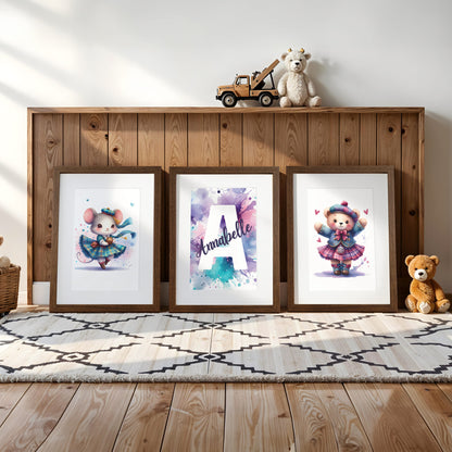 Highland Dancer Art Set | Personalised Nursery Prints Set of 3