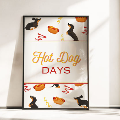 Retro Dachshund Nursery Wall Art | Set of 3 Personalised “Hot Dog Days” Prints