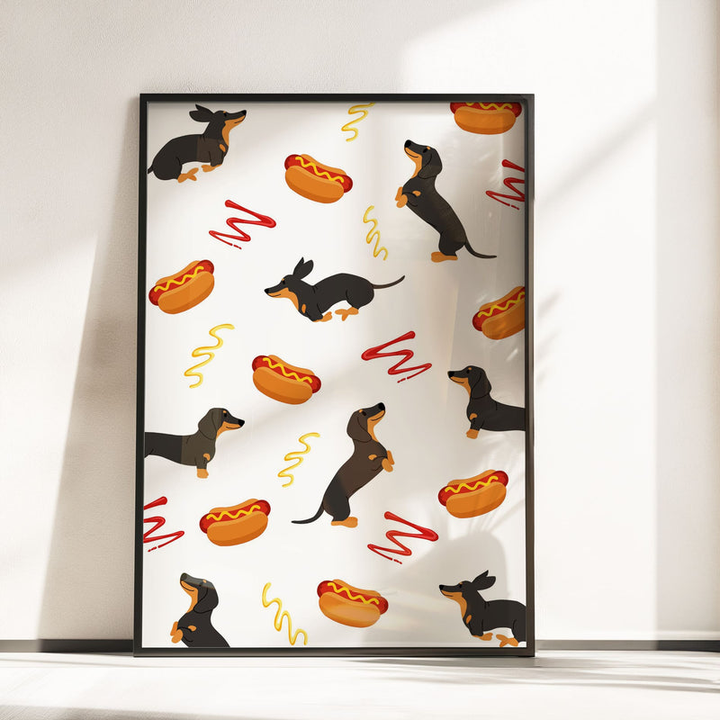 Retro Dachshund Nursery Wall Art | Set of 3 Personalised “Hot Dog Days” Prints