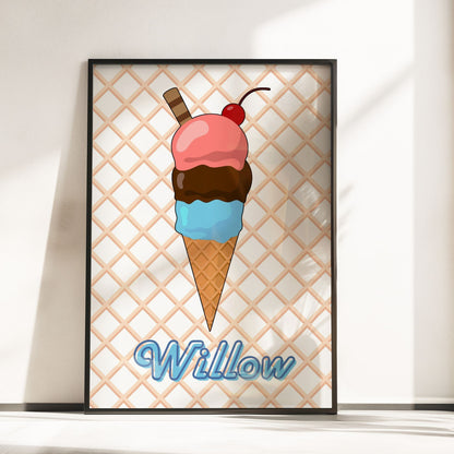 Retro Ice Cream Nursery Wall Art | Set of 3 Personalised Prints