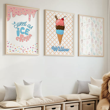 Retro Ice Cream Nursery Wall Art | Set of 3 Personalised Prints