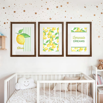 “Lemonade Dreams” Theme | Personalised Nursery Art Set of 3
