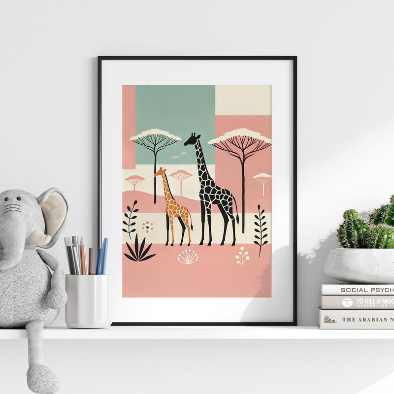 This vibrant set of 3 blends earthy safari tones with playful abstract elements—dotted textures, organic plant shapes, and pops of colour. A contemporary twist on boho safari décor, these prints bring a fresh, artistic energy